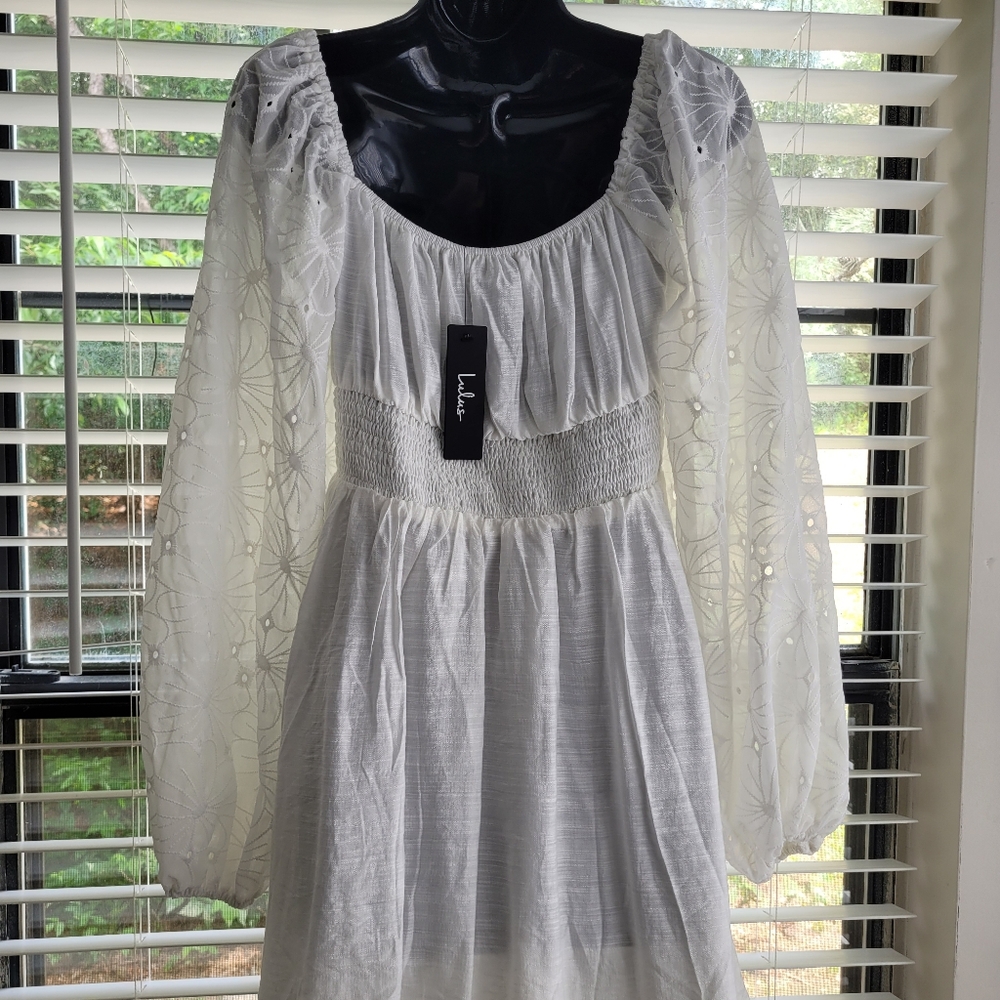 LULUS size S Elegant White Dress with Floral Sleeves. New with tag. - Picture 7 of 14